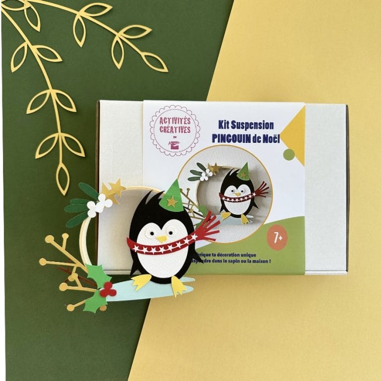 Kit créatif – Cercle avec un PINGOUIN en papiers pré-découpés à coller